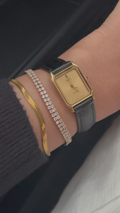 Vintage Seiko Exceline Tank watch for women: Gold plated, Leather Strap